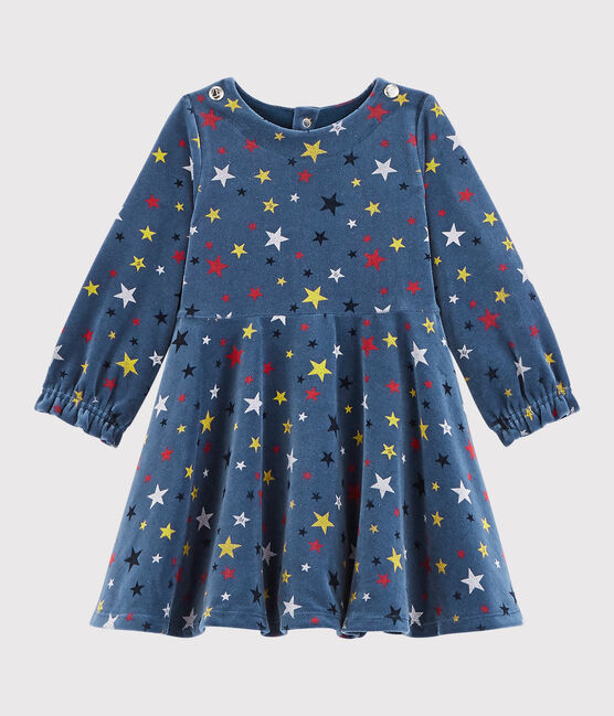 Jurk met lange mouwen babymeisje blauw MEDIEVAL/wit MULTICO