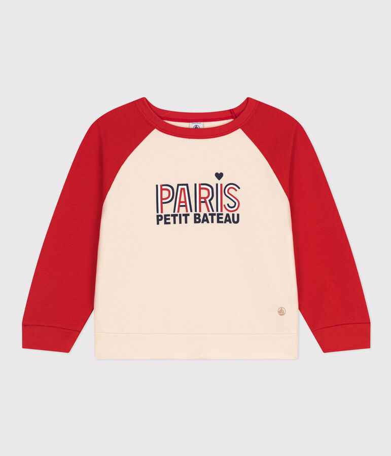 Sweatshirt in lichte fleece voor kinderen ecru/rood