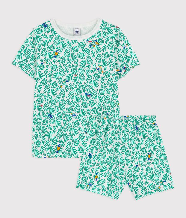 Korte, katoenen pyjama met plantenprint voor kleine jongens wit/multicouleur