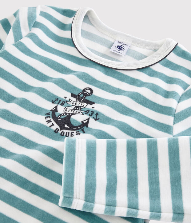 Pyjama ancre petit gar&ccedil;on en velours blanc/bleu/multicouleur