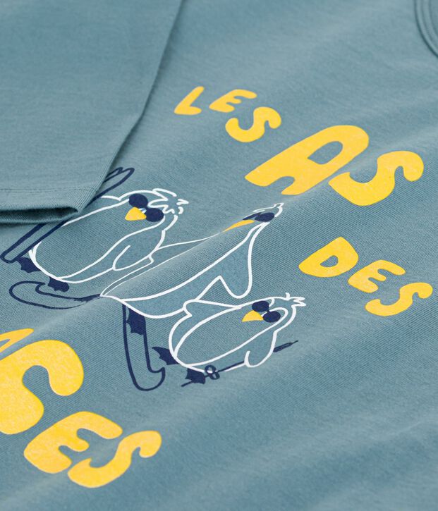 Tee-shirt enfant manches longues en coton imprim&eacute; bleu