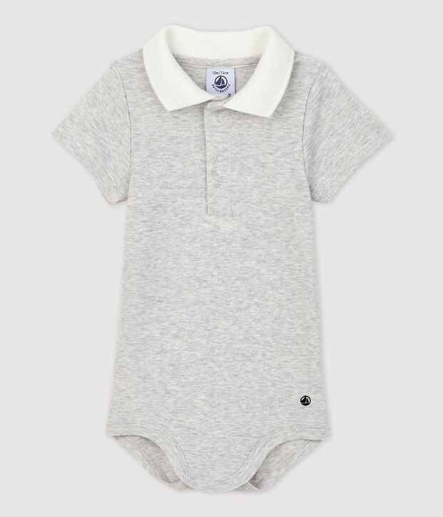 Body manches courtes col polo en coton bio b&eacute;b&eacute; gris chin&eacute; clair