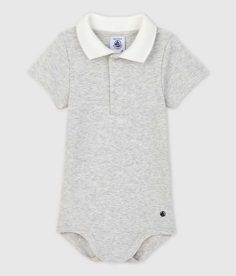 Body manches courtes col polo en coton bio b&eacute;b&eacute; gris