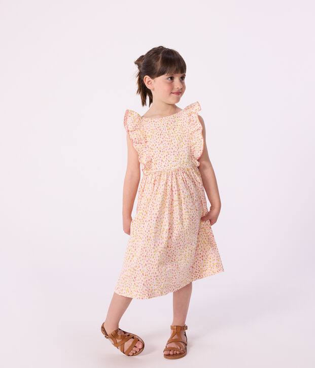 Robe sans manches dos nu enfant en coton imprim&eacute;e blanc/multicouleur