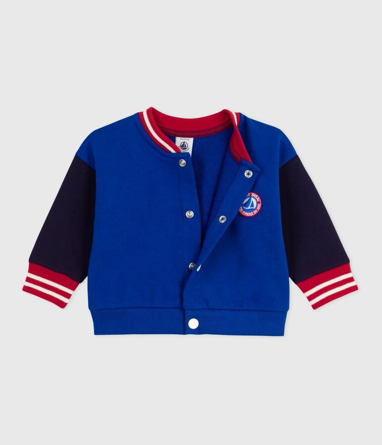 Tweekleurig katoenen babyjasje in collegestijl blauw/blauw