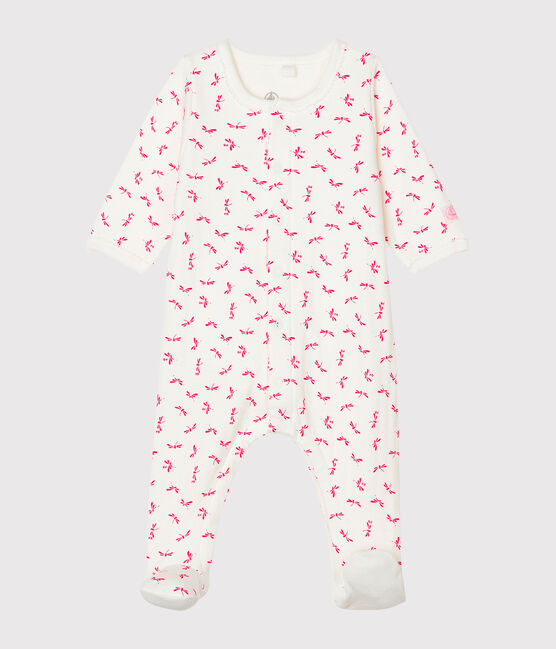 Bodyjama bébé fille en tubique blanc MARSHMALLOW/rose GROSEILLER
