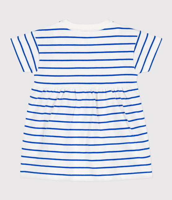 Jurk van molton met geïntegreerde body voor baby's wit MARSHMALLOW/blauw PERSE
