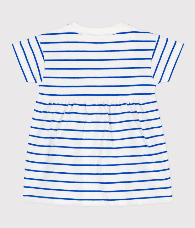 Jurk van molton met ge&iuml;ntegreerde body voor baby's wit/blauw