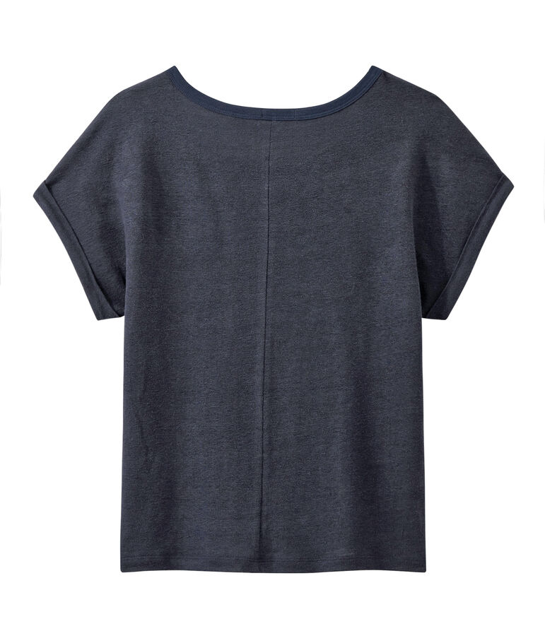 Tee-shirt fluide femme en lin bleu