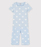 Pyjacourt bleu à cœur petite fille en coton biologique bleu JASMIN/blanc MARSHMALLOW