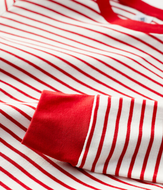 Marinière Dames t-shirt van katoen wit MARSHMALLOW/rood TERKUIT