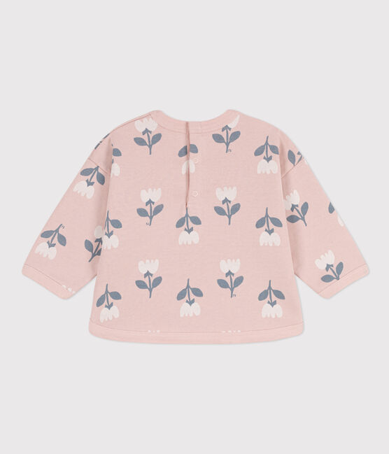Sweatshirt in molton met bloemenprint voor baby's. roze SALINE/wit MULTICO