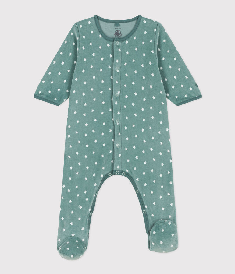 Fluwelen babypyjama met sterrenprint groen/wit
