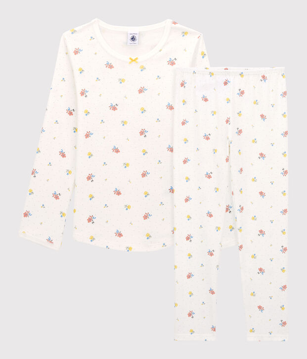 Pyjama fleurs petite fille en coton blanc/multicouleur