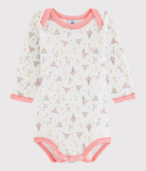 Body manches longues b&eacute;b&eacute; fille blanc/rose