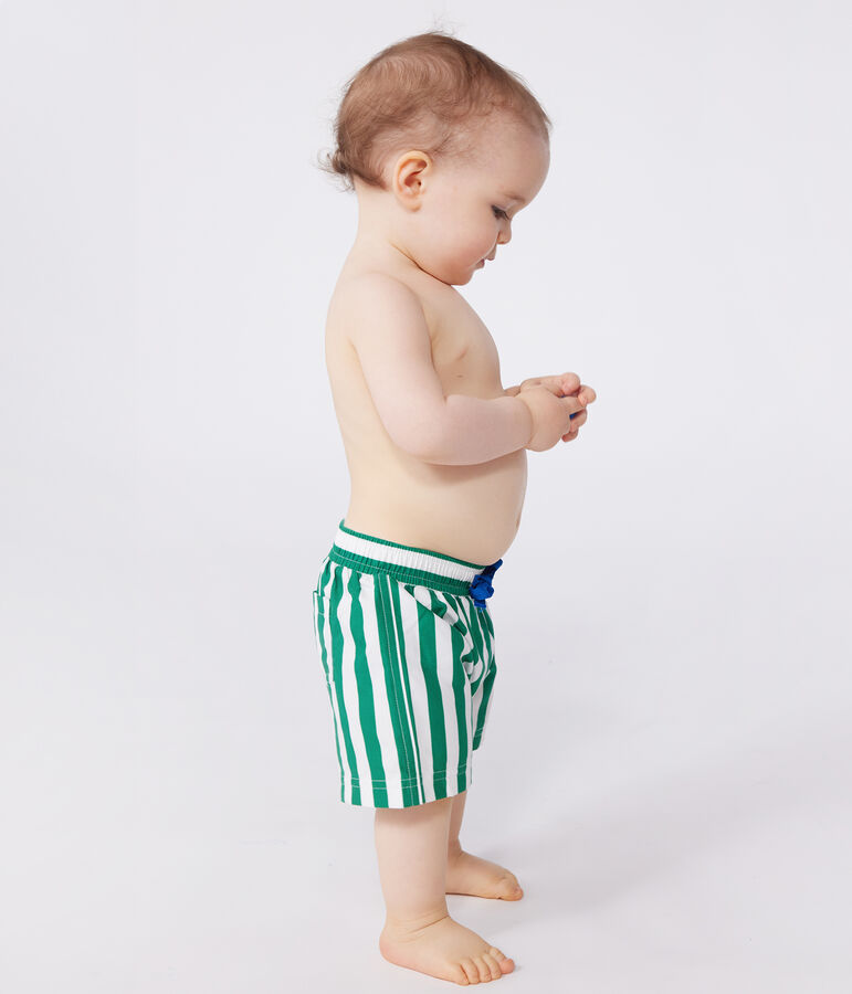 Short de bain b&eacute;b&eacute;, imprim&eacute; ray&eacute; blanc/vert