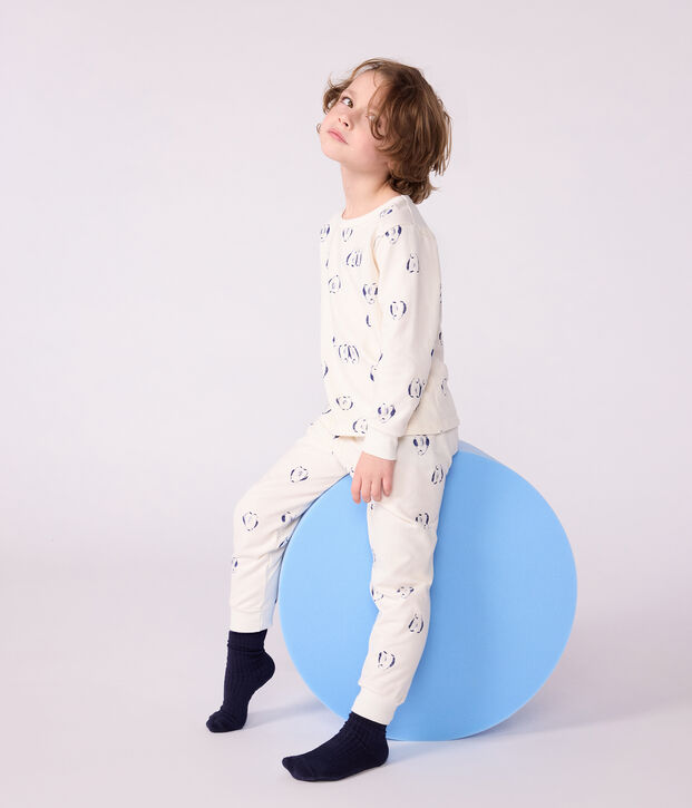Pyjama enfant en molleton imprim&eacute; pingouins bleu/bleu