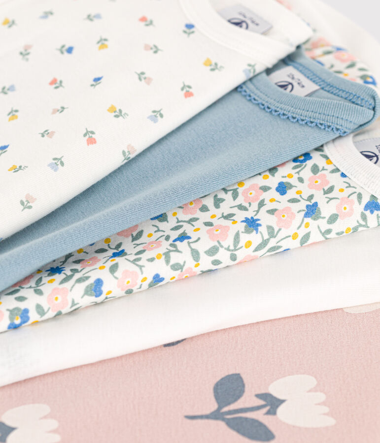 Lot de 5 bodies manches longues fleurs en coton multicouleur