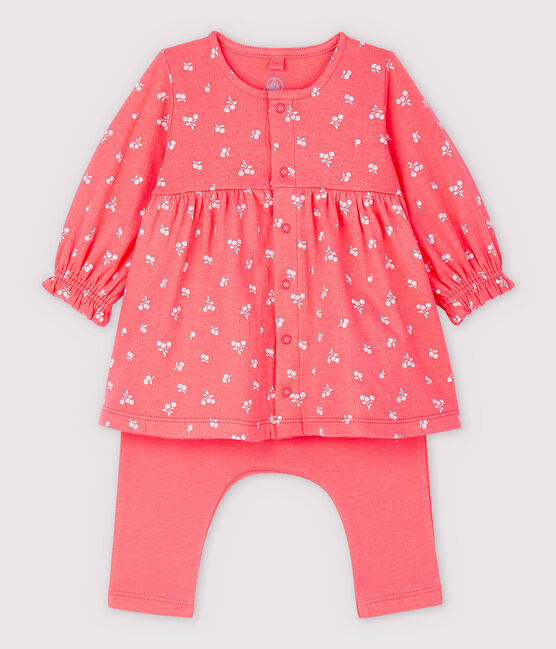 Robe legging à cerises bébé en tubique en coton biologique rose PEACHY/rose FLEUR