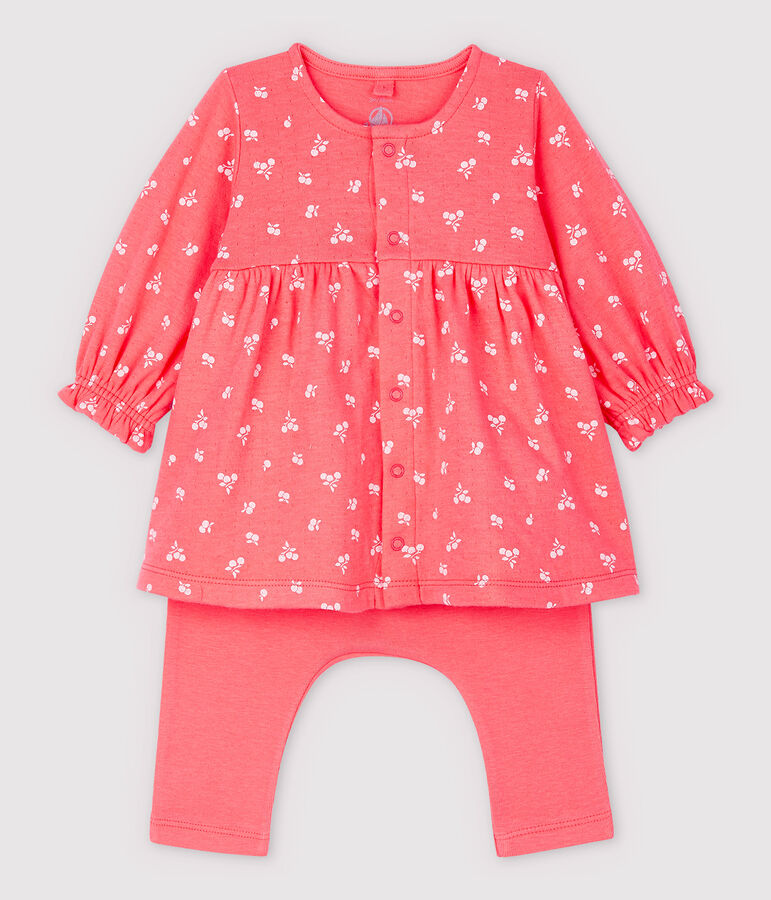 Robe legging &agrave; cerises b&eacute;b&eacute; en tubique en coton biologique rose PEACHY/rose FLEUR