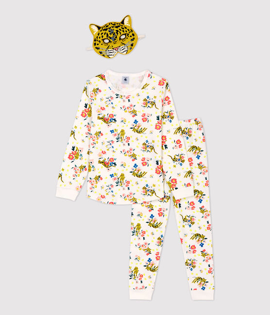 Katoenen meisjespyjama met glow in the dark panterprint wit MARSHMALLOW/wit MULTICO