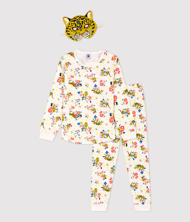 Katoenen meisjespyjama met glow in the dark panterprint wit/multicouleur