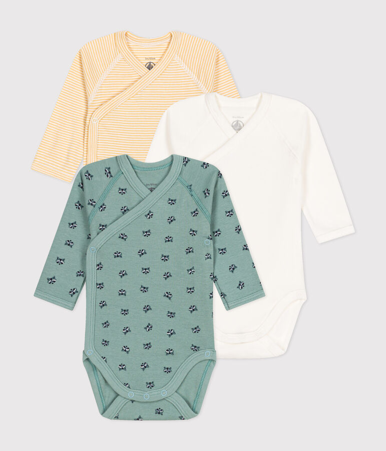 Lot de 3 bodies crois&eacute;s manches longues en coton b&eacute;b&eacute; multicouleur