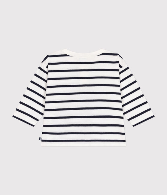 Tee-shirt manches longues en coton bébé blanc MARSHMALLOW/bleu SMOKING