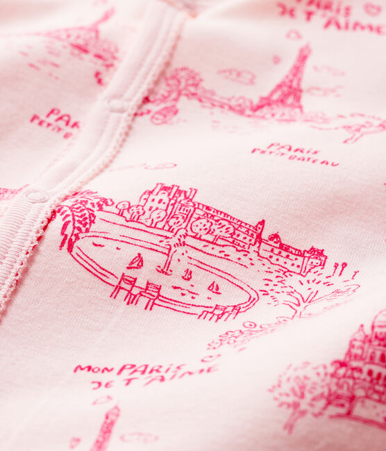 Dors-bien sans pieds toile de Jouy rose bébé en coton rose FLEUR/rose GROSEILLER