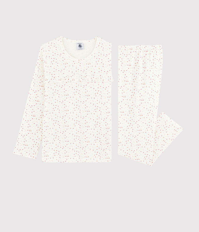 Multikleurige pyjama met stippen voor meisjes, van biologisch katoen wit/multicouleur