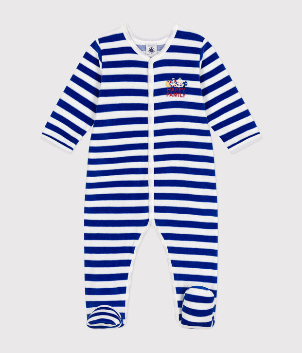 Fluwelen babypyjama in kerstthema blauw/wit
