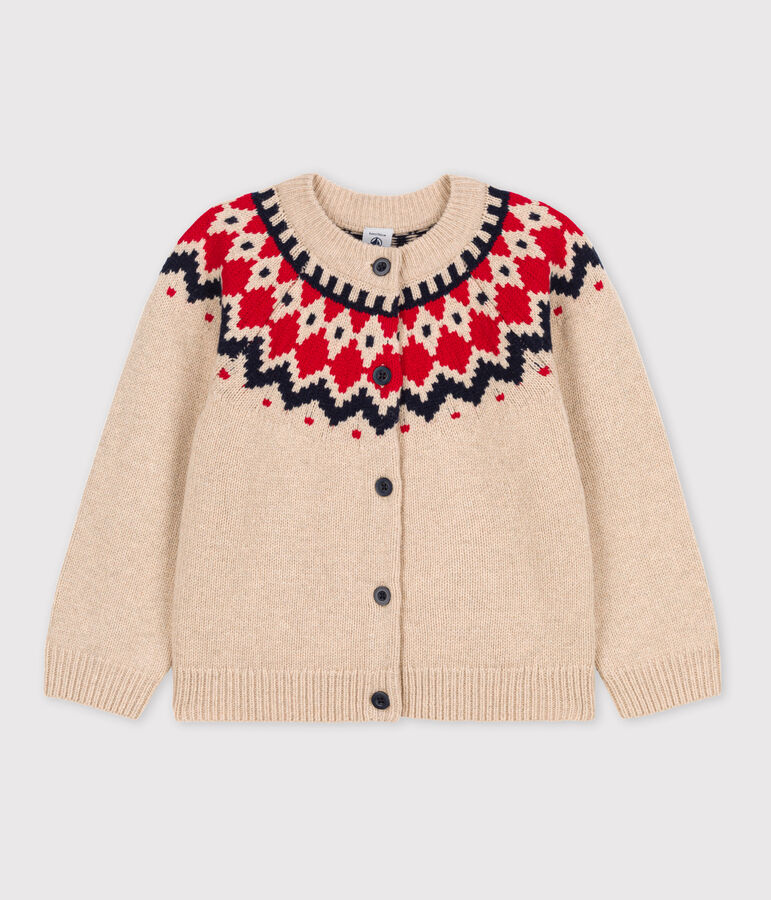 Meisjesvest in wol en katoen beige/multicouleur