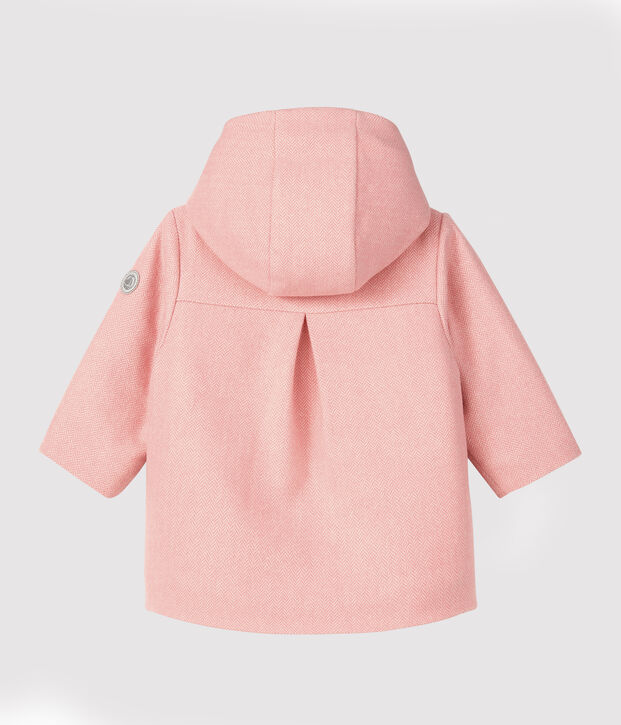 Manteau b&eacute;b&eacute; fille en drap de laine rose/blanc