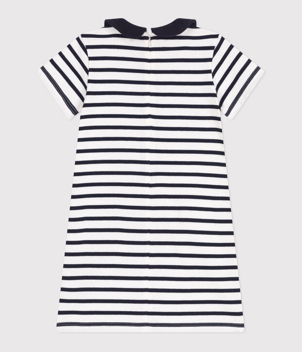 Robe enfant en coton manches courtes blanc/bleu