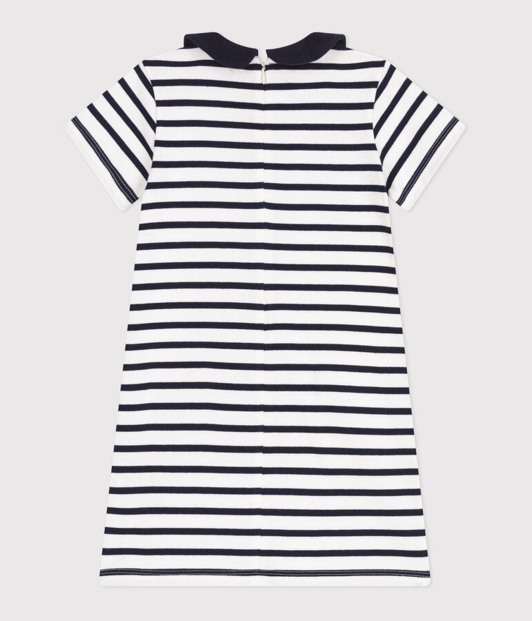 Robe enfant en coton manches courtes blanc/bleu