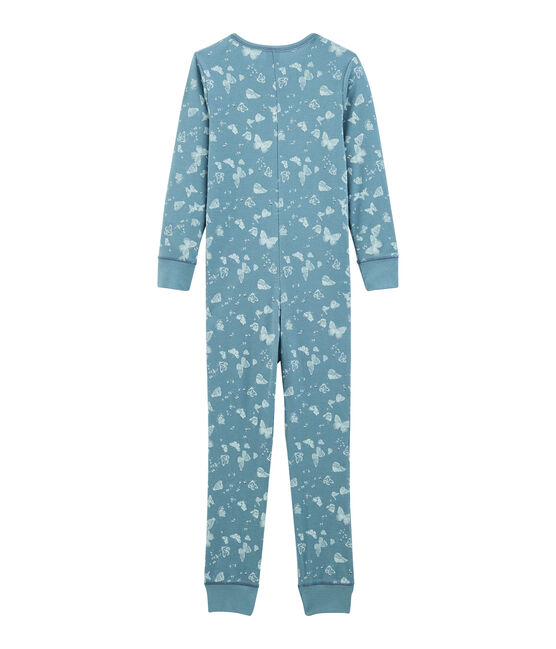 Lange jumpsuit voor kleine meisjes van katoen blauw FONTAINE/wit MARSHMALLOW