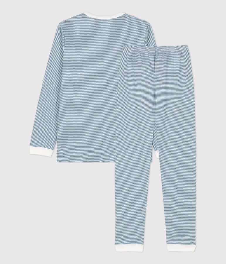 Katoenen pyjama met milleraiesprint voor kleine meisjes en jongens blauw/wit