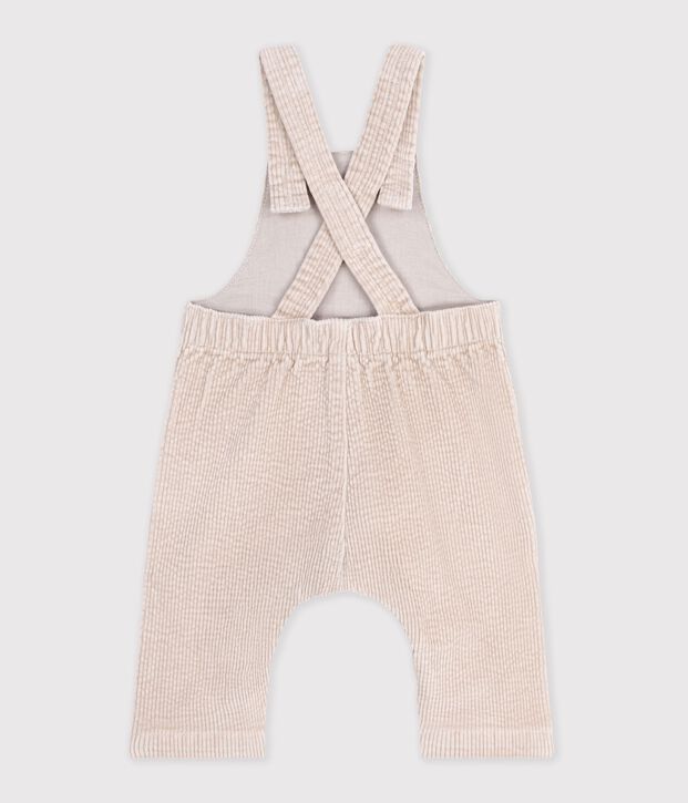 Effen salopette met lange pijpen van fluweel voor baby's ecru