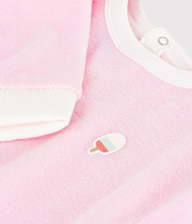 Sweatshirt &agrave; capuche b&eacute;b&eacute; en coton, uni et badge glace rose clair