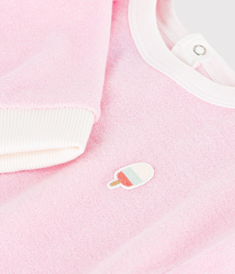 Effen katoenen sweatshirt met capuchon en badge voor baby's roze
