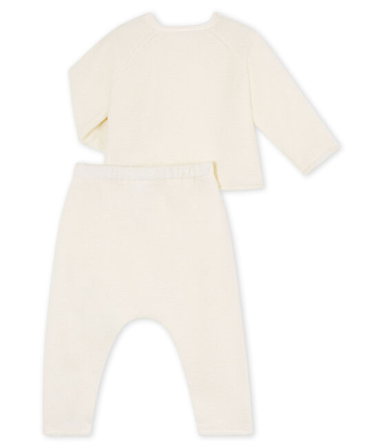 Set van twee babykleertjes, van katoen, merinowol en polyester wit MARSHMALLOW