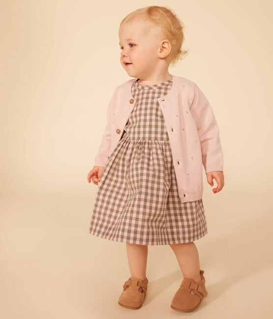 Gebreide babycardigan van ajourkatoen roze SALINE