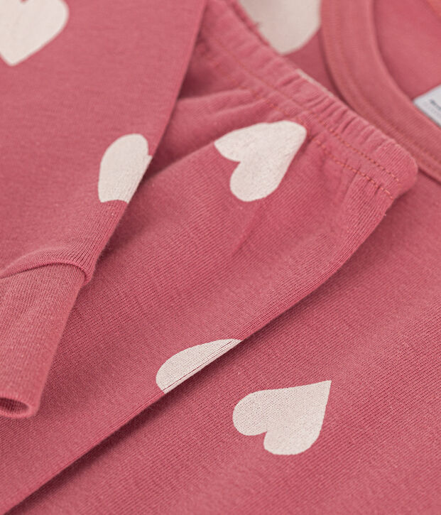 Katoenen pyjama met hartmotiefje voor kinderen roze/wit