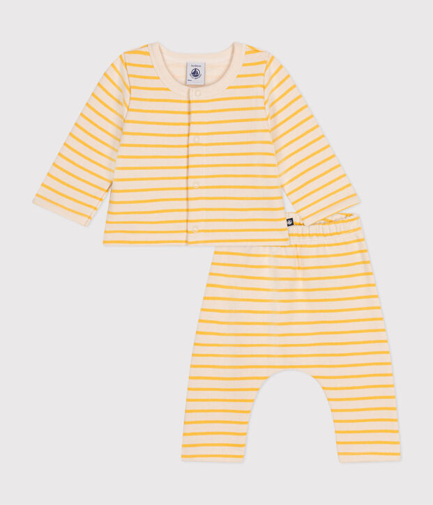 Ensemble 2 pi&egrave;ces en molleton gratt&eacute; b&eacute;b&eacute; &eacute;cru/jaune