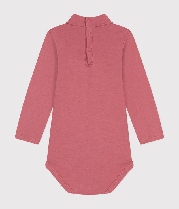 Body manches longues col roul&eacute; en coton b&eacute;b&eacute; rose