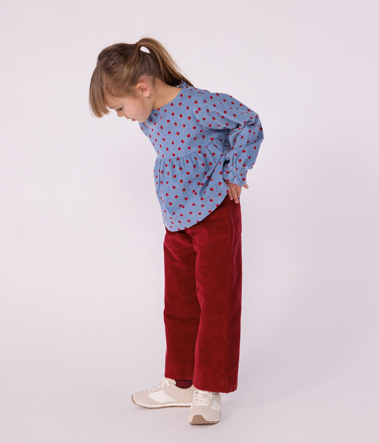 Kinderbroek met wijde pijpen in effen fluweel rood