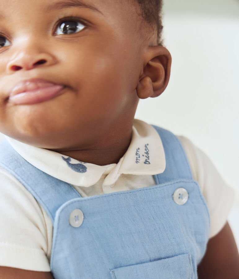 Korte babysalopette van effen, luchtige katoen blauw