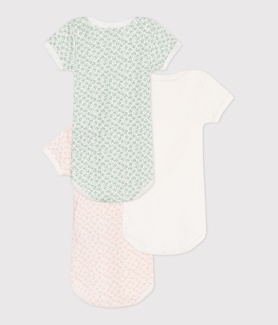 Setje met 3 katoenen babyrompertjes met korte mouw en bloemenprint variante 1