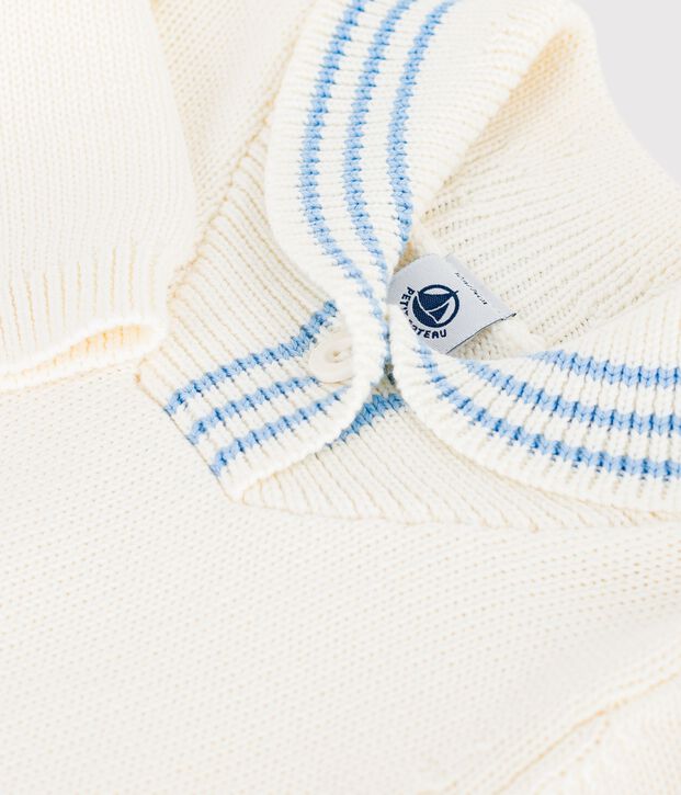 Pull b&eacute;b&eacute; en coton &agrave; col ch&acirc;le ray&eacute; blanc cass&eacute;