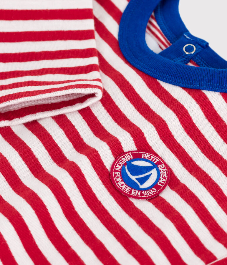 Tee-shirt b&eacute;b&eacute; en coton &agrave; manches longues, ray&eacute; rouge/&eacute;cru